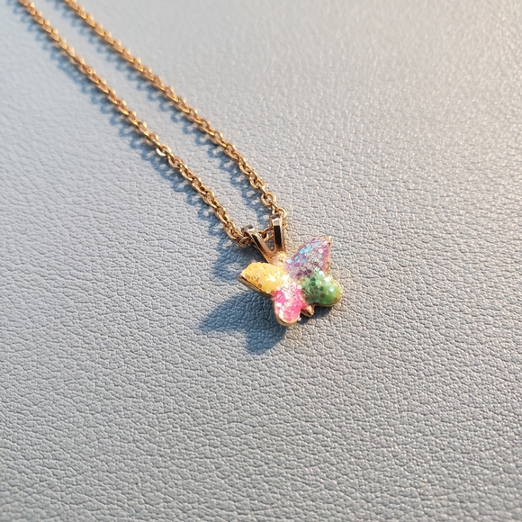 3/$15 5/$20 Vintage Y2K Gold Plated Colourful Sparkle Glitter Butterfly Necklace - Picture 4 of 11